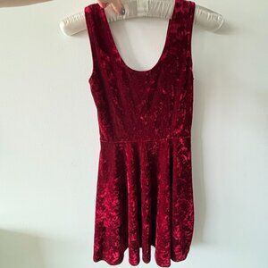 Vintage Forever 21 Crushed Red Velvet Skater Dress, size small